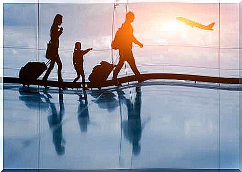 A family at an airport. 