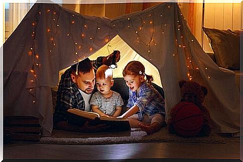 family with books